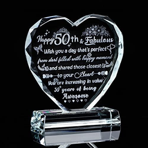 Movdyka 50th Birthday Plaque Gifts for Women Her Sister, Glass Heart Happy 50th Birthday and Fabulous Keepsake Ideas for Daughter Friends, Birthday Presents for 50 Years Old Mum