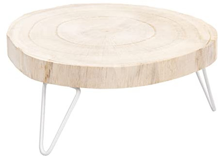 Creative Co-op Dekorativer Sockel aus Paulownia-Holz, Natur Podest, Metall Glas Eisen, Natürliches Finish, 9