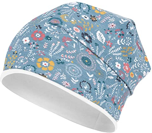 Smarilla Mädchen Mütze Übergangsmütze Beanie Blumen Frühling Herbst Baumwolle, Bekleidungsgröße: 54-56, Farbe: Blau-Creme