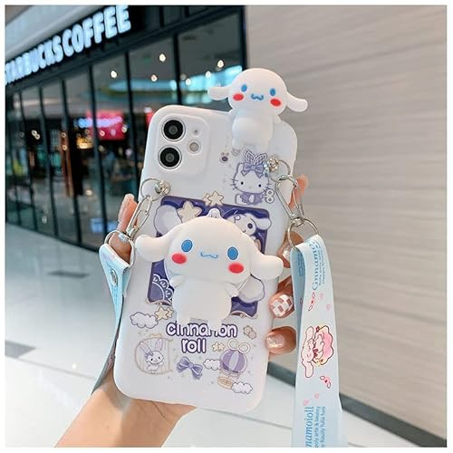 SMAIGE Compatible with iPhone 12 Case 6.1 inch,Shock-Absorption Grily Case Cover with Makeup Mirror and Lanyard, Cute Kawaii Anime Cartoon Design for Kids Teens Young Girls Women