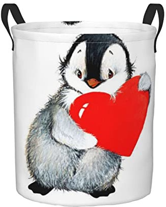 Wäschekörbe mit Aquarell-Motiv, niedlicher Pinguin, rotes Herz, 41,9 cm, Aufbewahrungskorb mit Griffen, faltbare tragbare Wäschekörbe aus Stoff für Jungen und Mädchen