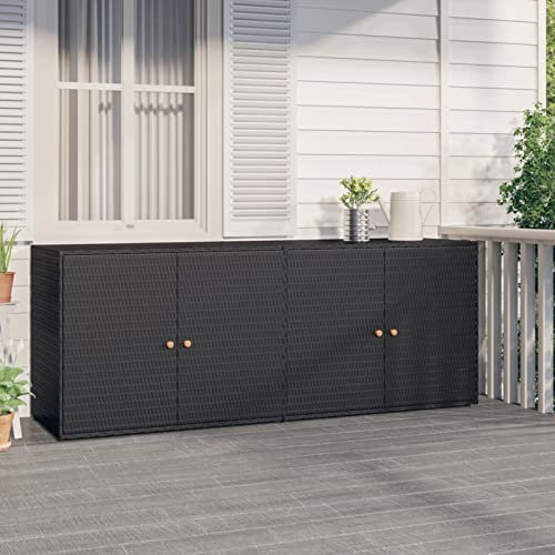 LAPOOH Gartenschrank, Pflanztisch, Grilltisch, Außen Schrank, Outdoor Schrank, Balkonschrank, Vorratsschrank, Terrassenschrank, Schwarz 198x55,5x80 cm Poly Rattan