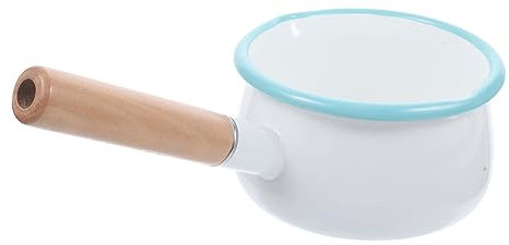 HOMSFOU Enamel Small Milk Pot Gas Stove Enamel Small Soup Pot Enamel Sauce pan Small Sauce pan Food Saucepan Milk Warmer Pot Butter Warmer Pot kitchenware Kitchen Pot mini Wood White