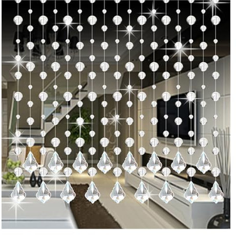 Perlenvorhang Kristallperlenvorhang 1m Kristall Glasperlen Vorhang Luxus Wohnzimmer Schlafzimmer Fenster Tür Hochzeit Dekor (Color : Clear)