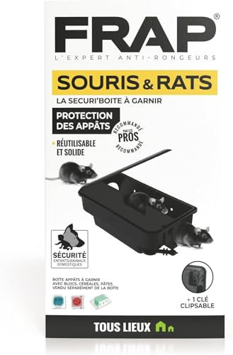 FRAP SECURI’Boite – Boîte Appât Rats & Souris À Garnir – Réutilisable & Sécurisée – Hors de Portée Enfants/Animaux – Usage Intérieur/Extérieur – 1 Clé Incluse – Solide, Pratique – Fabriqué en France