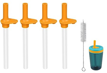 KLOWOAH Replacement Straws Compatible with Zak 15oz Water Bottle,BPA-Free and Durable,Reusable Straw with Cleaning Brush (Orange-4 Pack)