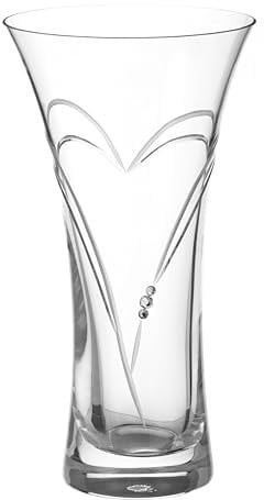DIAMANTE Swarovski Trumpet Flared Crystal Vase Hearts - Hand Cut - 22cm