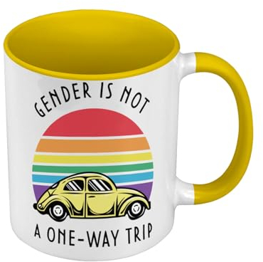 Tasse, Farbe Premium Qualität, Gelb – Gender is not a One-way Trip LGBTQ+ Gay Lesbian – Tasse mit Henkel und farbigem Innenfutter