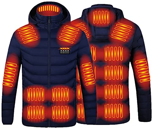 Battnot Heizjacke Herren Damen Beheizbare Jacke mit Heizung USB Elektrische Beheizte Jacke mit 19 Heizzonen Winterjacke Beheizbare Weste Pufferjacke Heizmantel Kapuze Funktionsjacke Outdoorjacke