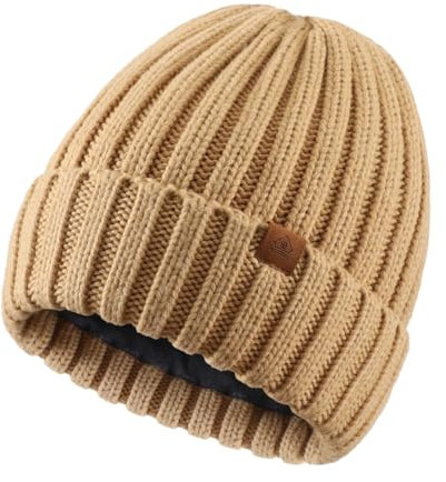 Magracy Herren-Beanie-Mütze, Winter-Thermomütze für Männer und Frauen, Klassische Strickmütze mit Bündchen, Totenkopf-Kappen, Khaki