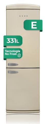 SVAN Frigorífico Combi 2 Puertas Retro crema SC19600ESFRC. Capacidad 331 Litros, No Frost, Multi AirFlow, Bajo Nivel Sonoro, Eficiencia Energética Clase E