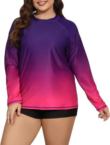 Halcurt Schwimmshirt Damen Übergröße Rash Guard Langarm UPF 50+ Sonnenschutz Badeshirt UV Shirt Schnell Trocknender Bademode 3X