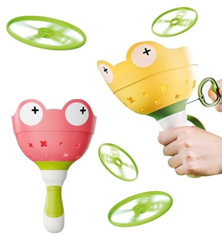 Fullware Flying Disc Launcher, Propeller Spielzeug, 2 Packs & 12 Discs Outdoor Spiele Gartenspielzeug für Kinder ab 3 4 5 6 Jahren, Geschenk für Mädchen Junge Geburtstag Weihnachts (Gelb + Rot)