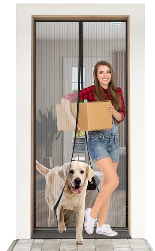 ESMAYULO Moustiquaire Porte 120x200 cm, Moustiquaire Aimantée Facile à installer sans outils. Convient aux animaux de compagnie et aux enfants. Noir