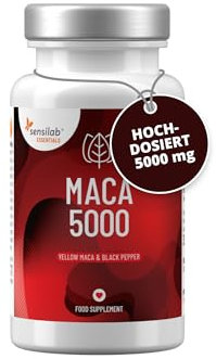 Maca – Alto dosaggio di 500 mg corrisponde a 5000 mg di maca fresca – 60 capsule – Estratto altamente biodisponibile – Con piperina per un migliore assorbimento – Sensilab