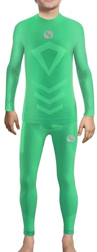 sesto senso Completo Termico per Ragazzo Maglietta a Maniche Lunghe Leggings Lunghi Intimo Sportivo Compressivo Base Basic 2XS/XS Green Verde