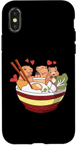 iPhone X/XS Kawaii Anime Capybara Plush Pets Ramen Noodles Bowl Japanese Case