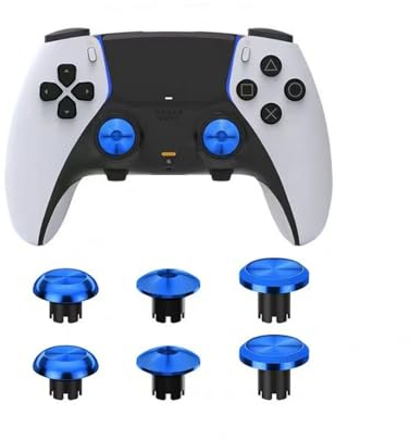 Hzxkqmil Baguettes de Pouce en Métal de Rechange pour Manette PS5 Edge, 6 en 1 Joystick Analogique Thumb Sticks Interchangeable pour PS5 Edge, Bleu