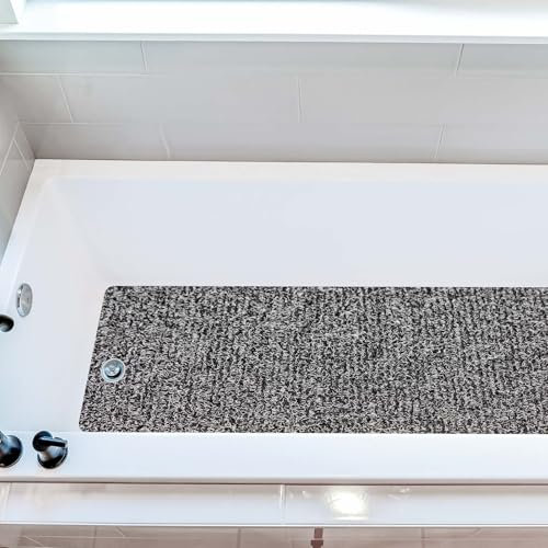 COSYLAND Alfombra Bañera Antideslizante 40x100cm, Alfombrilla de Ducha Loofah de PVC Suave, Secado Rápido, Sin Ventosas, Alfombra para Ducha y Bañera, Color Blanco Y Negro