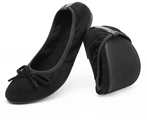 Greatonu Women's Elastic Foldable Portable Pumps Bow-Tie Ballet Ballerina Flats Dolly Shoes