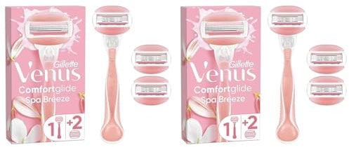 Gillette Venus ComfortGlide Spa Breeze Women's Razor +, 3 2-In-1 Razor Blade Refills, with Shaving Gel Bars (Packaging May Vary) (Pack of 2)