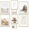 ARTFAVES® Set di poster - ARMONIA DEL BEIGE - decorazione da parete in più parti Soggiorno e camera da letto - 8 quadri da parete moderni mare, disegni al tratto, erba di pampa - cornici oro