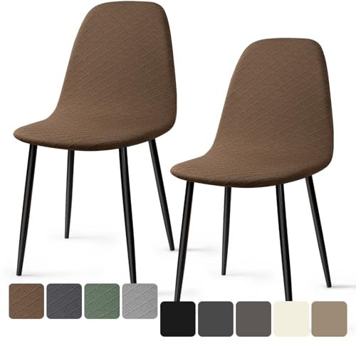 BalladHome Stuhlhussen 2 Stück Universal Stretch Stuhlbezug Jacquard Hussen für Stühle Abnehmbare Waschbar Esszimmerstühle Bezug Hussen für Küchenstühle Hotel Bankett (Braun, 2 Stück)-KL