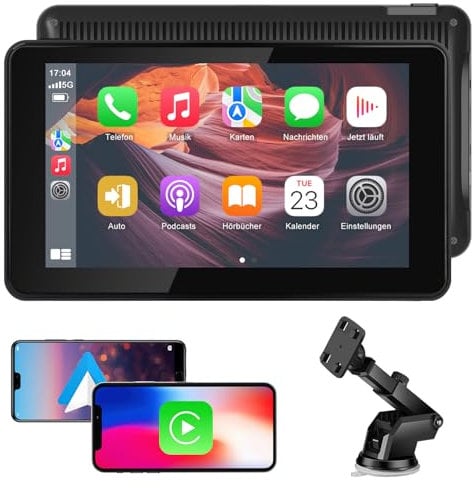 TOUTBIEN CarPlay & Android Auto, 7 Zoll Tragbares Autoradios mit Große Größe, Bluetooth 5.0, Sprachsteuerung, GPS Navigation mit Echtzeit-Verkehrsfunktion, Mirror Link Airplay für Auto/LKW/Motorhome