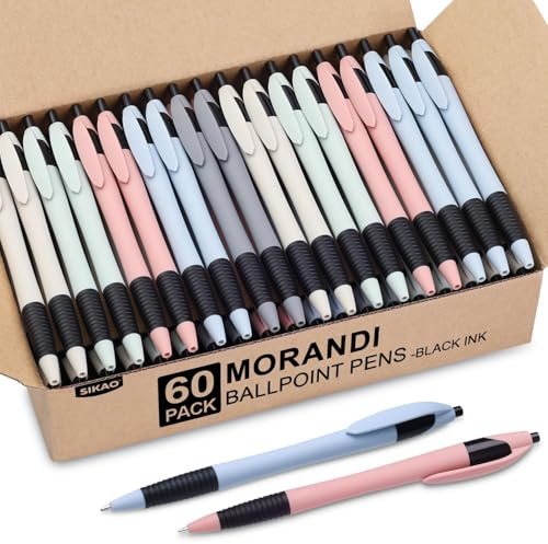 Sikao Kugelschreiber Großpackung, 60er Pack Morandi Slimster Kugelschreiber Schwarz, 1.0mm Mittlere Spitze, Sanftes Schreiben, Klick Stifte mit Komfortgriff für Lehrer, Studenten, Schule & Büro