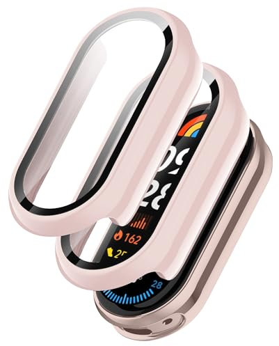 Seltureone 2 pezzi Custodia per Xiaomi Band 9 Custodia Protettiva con Protezione Schermo Hard PC 360° Rotonda Anti Graffio Anti Polvere Ultra Sottile Custodia per Xiaomi Band 9 - Rosa