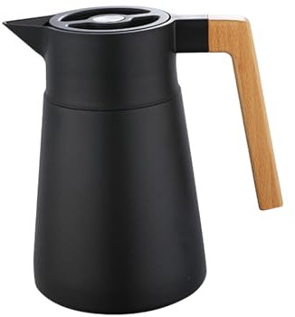 Thermoskanne Kaffeekannen Edelstahl 18/10, Vakuum Isolations, Mit Holzgriff, Thermosflasche Für Heißen Und Kalten Tee Kaffee, Isolierkanne, Für Home Office Hotel (Schwarz,1.5L)