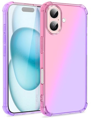 Xylota Coque pour iPhone 16 6,1 Pouces, Transparent Housse Etui Silicone TPU Souple Aesthetic Étui, Antichoc Anti-Rayures Élégant Coloré Protection Caméra Bumper Case pour iPhone 16, Rose/Violet