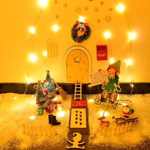 Etopgo Set Porta Babbo Natale Segreto 59 Pezzi Accessori Babbo Natale Segreto, Porta Magica con 5 Scene, con Albero di Natale, Pupazzo di Neve, carro agricolo, pagliaio, Impronte di Elfo