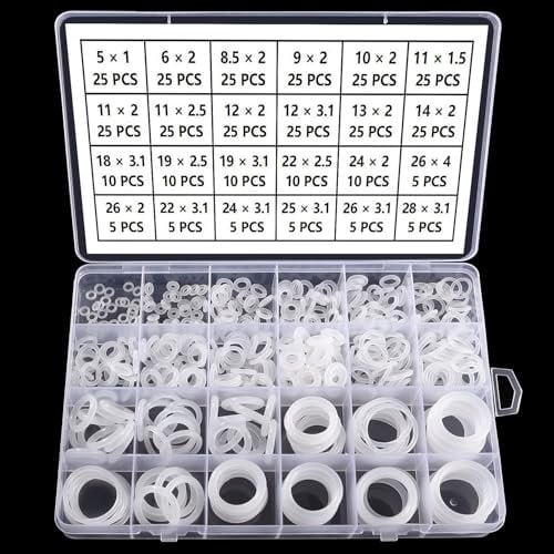 YIXISI 385 Piezas 24 Tamaños Juego de Surtido de Juntas Tóricas Blanco, Juntas de Estanqueidad de Silicona, para Sellado De Arandela De Fontanería y Reparación Rápida Automática