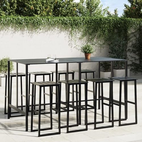 Juroupi 9-TLG. Gartenbar-Set GartenmöBel Set Sitzgruppe Outdoor Outdoor MöBel TerrassenmöBel Schwarz Pulverbeschichteter Stahl