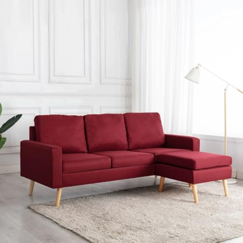 HANJIEFACAI Sofa ecksofa,ecksofa Cord,3-Sitzer-Sofa mit Hocker Weinrot StoffGeeignet für Schlafzimmer Wohnzimmer Lounge