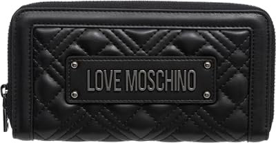Love Moschino Die schwarze Geldbörse aus gestepptem Kunstleder von Love Moschino für Damen ist ein schickes und funktionales Accessoire. Mit einer gesteppten Textur verfügt sie über ein Lettering-Logo