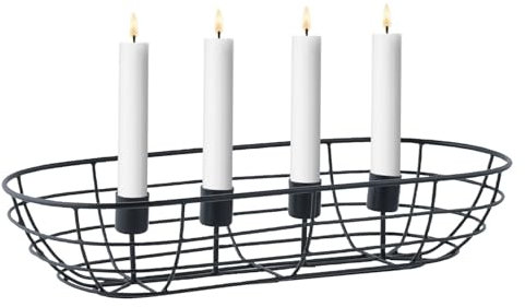 Marrakesch Moderner Adventskranz aus Metall 37cm Gross | Kerzenständer Beina Schwarz für 4 Kerzen als Weihnachtsdeko innen | Moderne Deko Kerzenhalter Teelichthalter ideal Aesthetic Herbstdeko