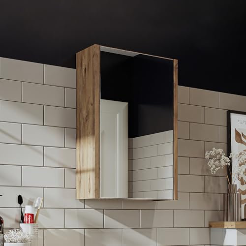 ROOMART Badmöbelset 50cm Unterschrank mit Waschbecken Badezimmer Möbel Gäste WC (Spiegelschrank, Eiche)