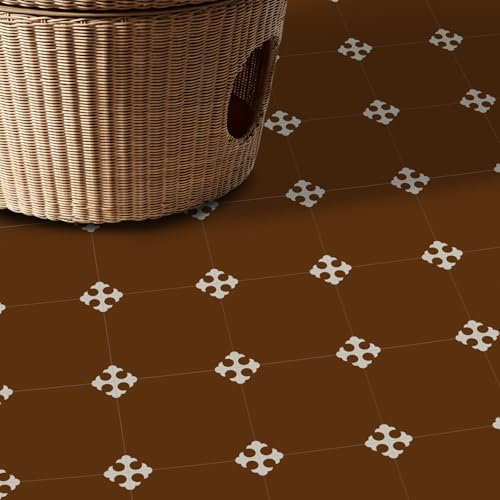 Alwayspon 10PcsX12inch/30cm Retro Red Waterproof Non-slip Floor Tiles Decal for Kitchen Bathroom Living Room, Vinyl Flooring Self-adhesive Peel and Stick Vinyl Sticker, T1312
