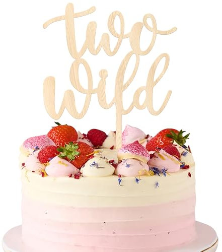 SYKYCTCY 1 Pack Wooden Two Wild Cake Topper Glitter Second Birthday Two Wild Cake Pick for 2nd Birthday Baby Shower Boys Girls Kids Theme Party Cake decorations Suppllies
