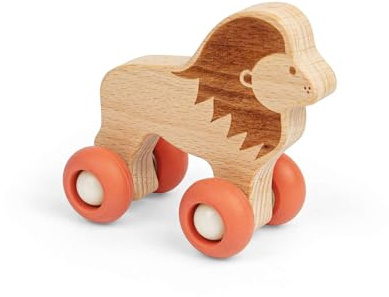 Bigjigs Toys Jungle Animal on Wheels (Lion) - Mini Wooden Push Along Animal