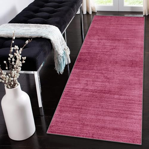 Siunwdiy Extra Langer Teppich Läufer Flur Küche rutschfest Waschbar Rosa Einfarbig Teppichläufer Korridor Teppich Küchenläufer Lang 60x300cm Flurteppich lang Meterware Anpassbar