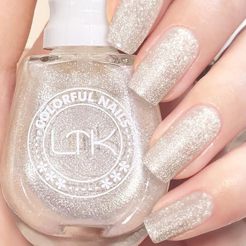 Glitter Nail Polish, Mily White Nail Varnish, Diamond glitter Quick Dry nail polish No UV Lamp Curing, Long Lasting, Chip Resistant, Non-Toxic, Quick Drying Salon & Home Manicu (33#Milky Way)