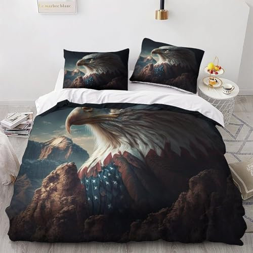 Zbeiba Bettwäsche 155x220cm American Adler Usa Art Bettbezug und 2 Kissenbezug 80x80cm 3 teilig,#1,3D Drucken Bettbezug Mit Reißverschluss