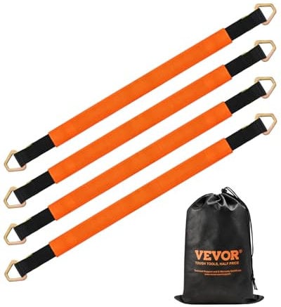 VEVOR Sangle d'Arrimage d'Essieu Robuste, 5,08x97,536 cm, Lot de 4, Résistance Rupture 5443,1 kg, Charge Nominale 1814,4 kg avec Anneaux en D, pour Voiture, Remorque, Camion, Remorquage, Transport