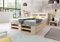 Lermowood Palettenbett M2 aus Holz 140 x 200 cm Natur mit Kopfteil und 2 Bettkästen Holzbett 30cm Stabiles Seniorenbett Kinderbett Jugendbett Gästebett erhöhtes Bettgestell Futon Komforthöhe Naturholz