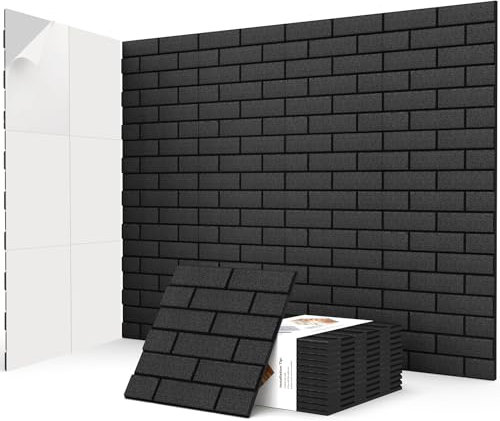 JBER Akustikpaneele, selbstklebend, Ziegelstein-Schallschutzplatten, hochdichte Akustikwandpaneele für Aufnahmestudios, Spielzimmer, Zuhause, Büro, 30 x 30 x 1 cm, Schwarz, 12 Stück