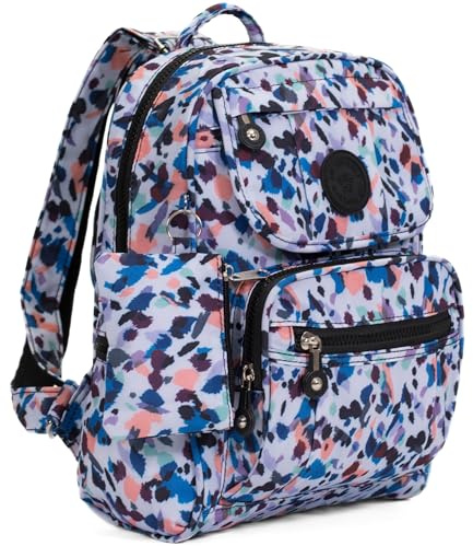 Big Handbag Shop Lightweight Rainproof Travel Backpack for Women & Men - Multi Pocket Small Rucksack with Detachable Pouch & Adjustable Straps - Everyday Flight Bag (Colourful Paint)