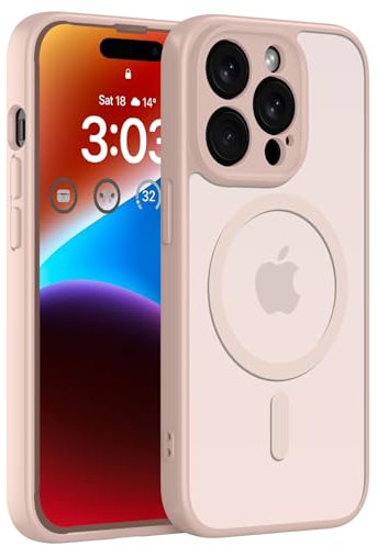 ORDA Magnetisch Hülle für iPhone 14 Pro 6,1 Zoll Kompatibel mit MagSafe, Transluzente Matt Rückseite Dünn Kameraschutz Stoßfest Handyhülle für iPhone 14 Pro (Rosa)